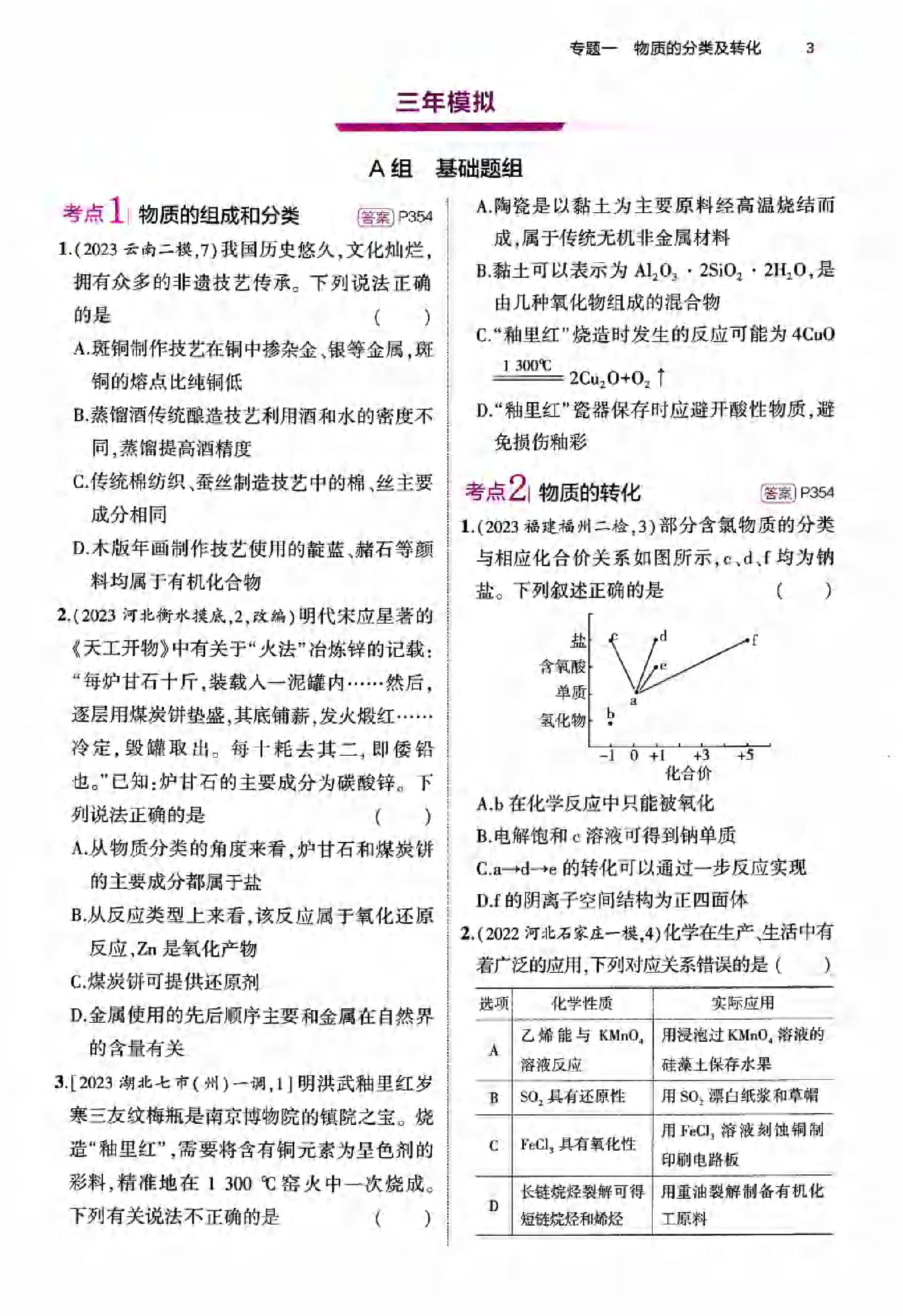 高3化学 化学要点集　最新版 2024届B版5年高考3年模拟化学总复习.训练册（PDF版） - 武汉教育